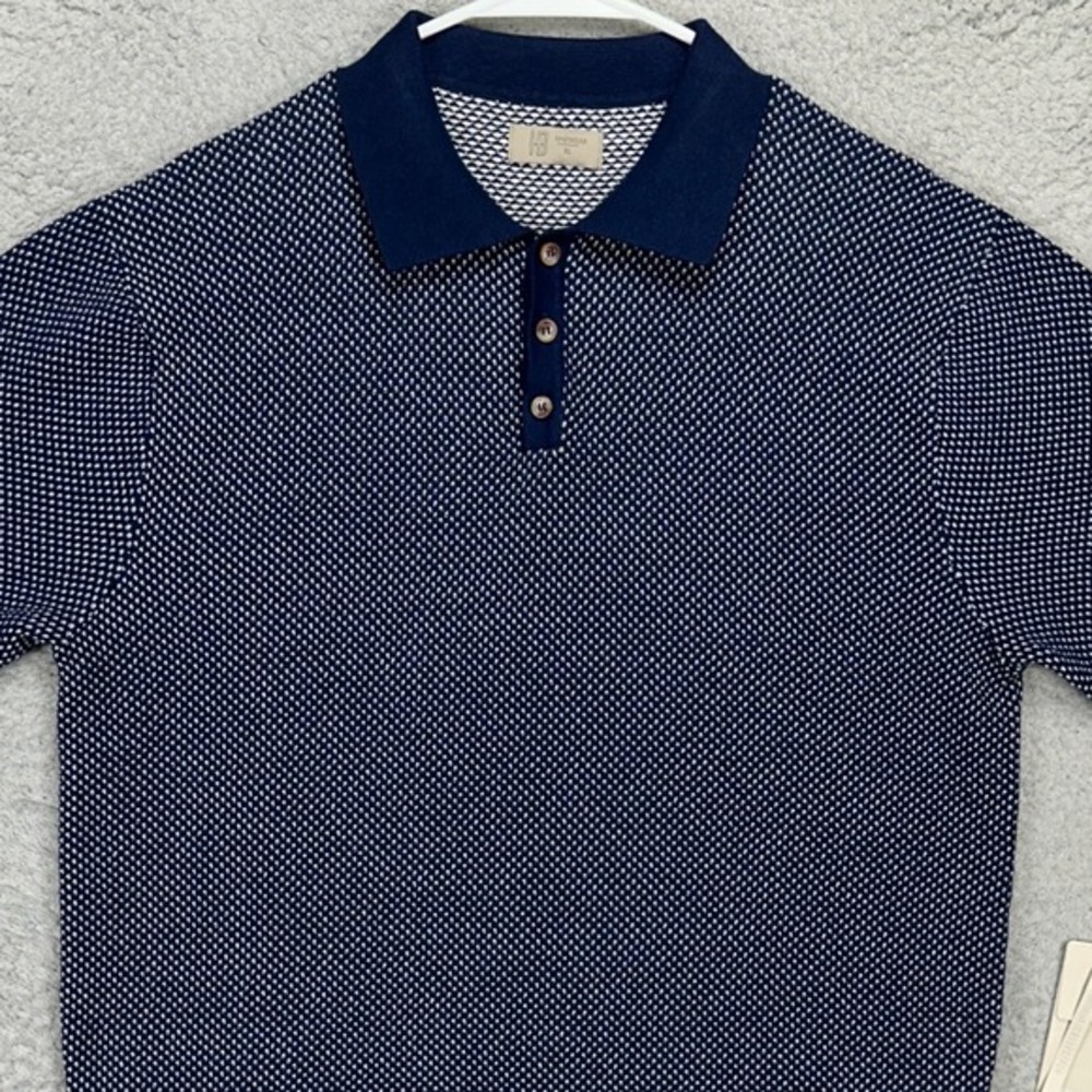 Hudson Barrow Mens Knit Polo Shirt XL Navy White Casual‎ Short Sleeve Rugby NEW